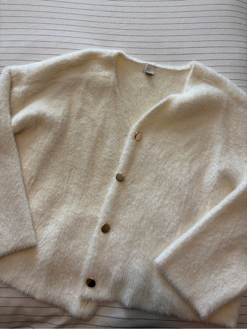 a new day Cream Fuzzy V-Neck Button Cardigan